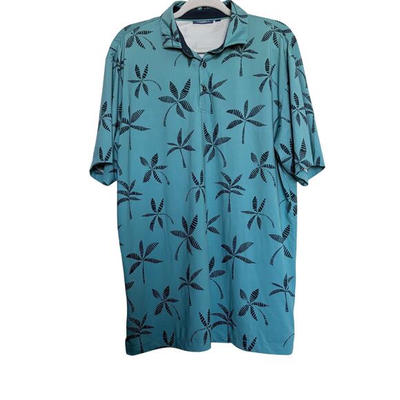 Devereux Performance Palm Tree Polo Shirt Mens L Aqua Blue Tropical Golf Preppy - Picture 2 of 7